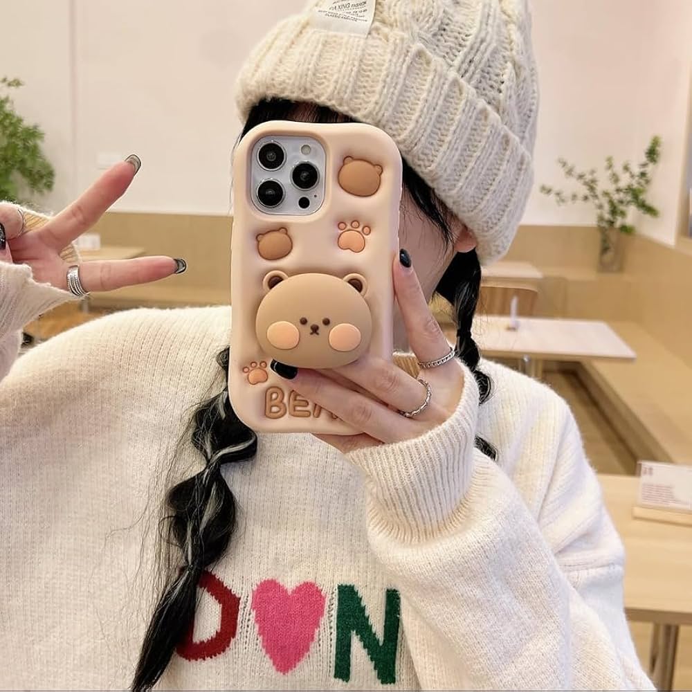 3D Bear Pop Socket Phone Case