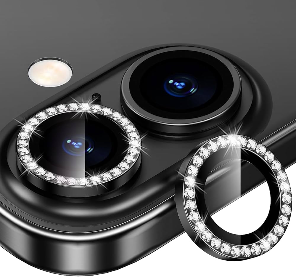 Black Colour Diamond Camera Protection Lens For iPhone 16 & 16 Plus