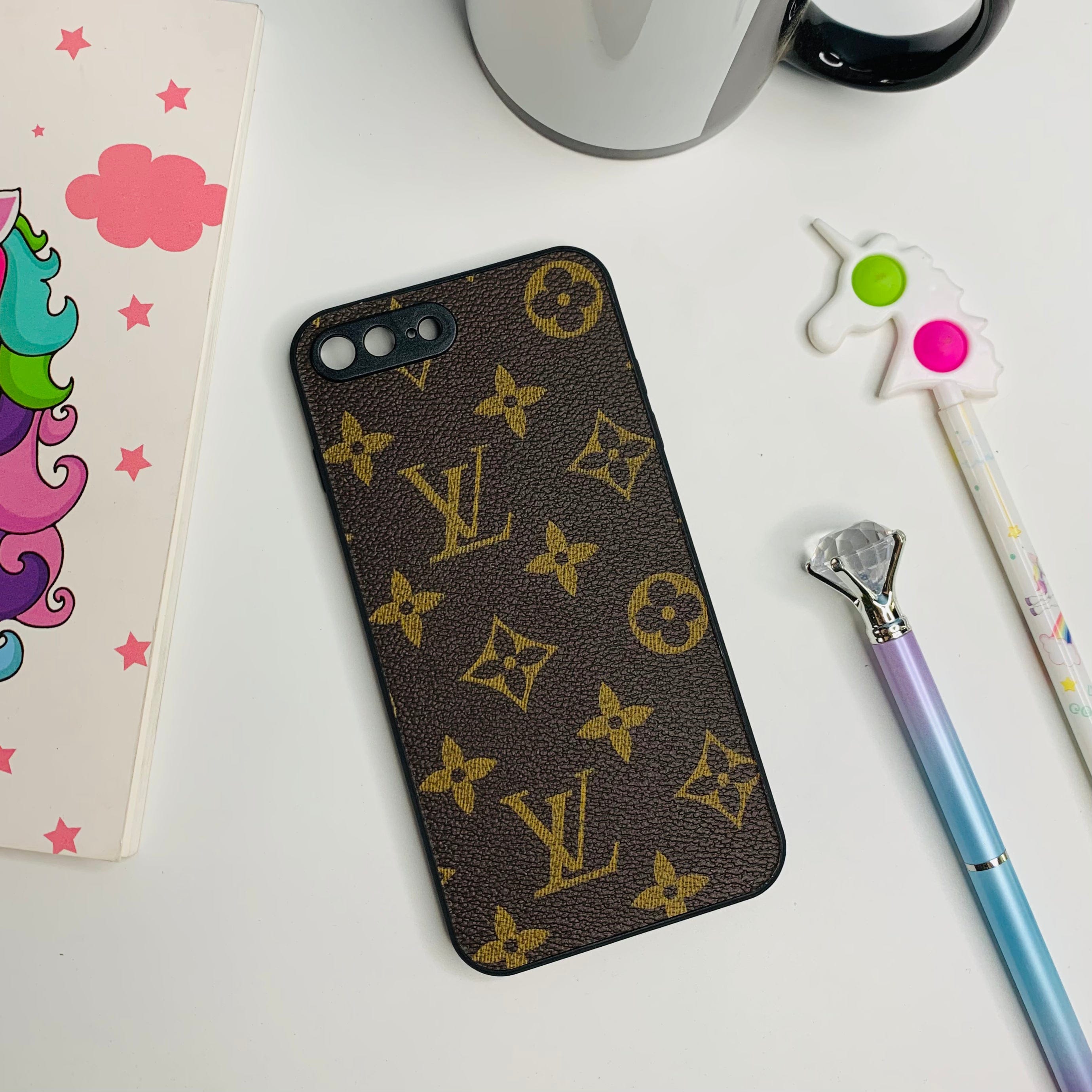 Camera Protected Brown Leather Case for iPhone 7 Plus/8 Plus